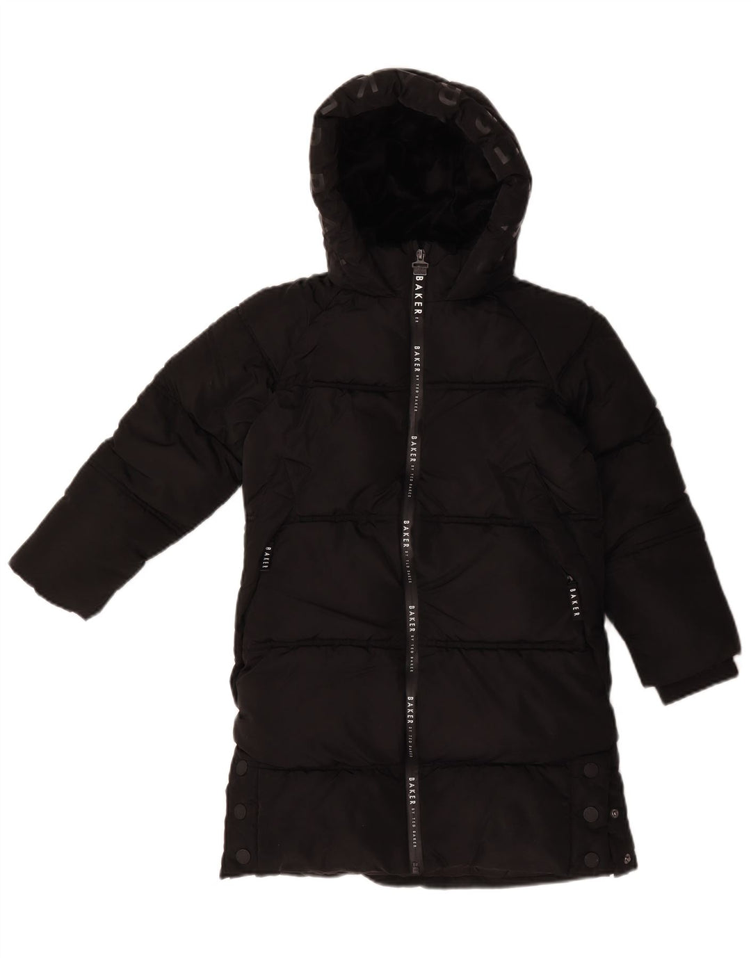 Casaco acolchoado com capuz gráfico feminino Ted Baker 7-8 anos poliéster preto