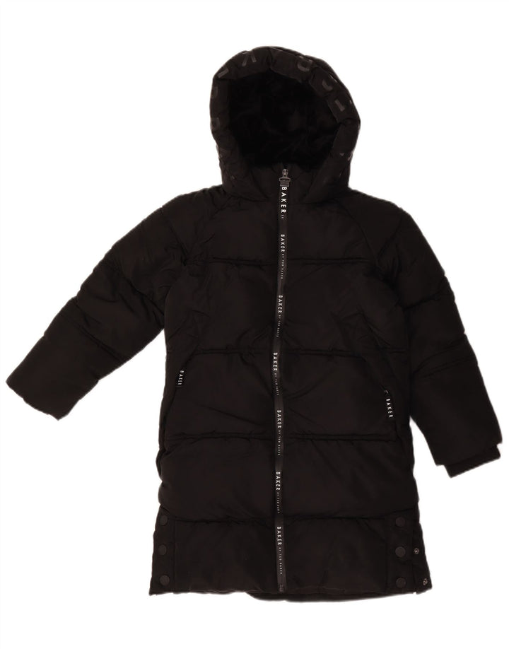 Casaco acolchoado com capuz gráfico feminino Ted Baker 7-8 anos poliéster preto