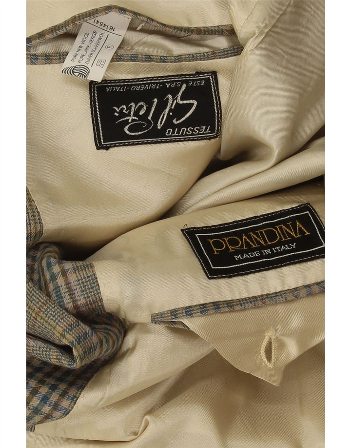 Jaqueta blazer masculina Prandina com 2 botões Reino Unido 40 grande verde houndstooth nova lã