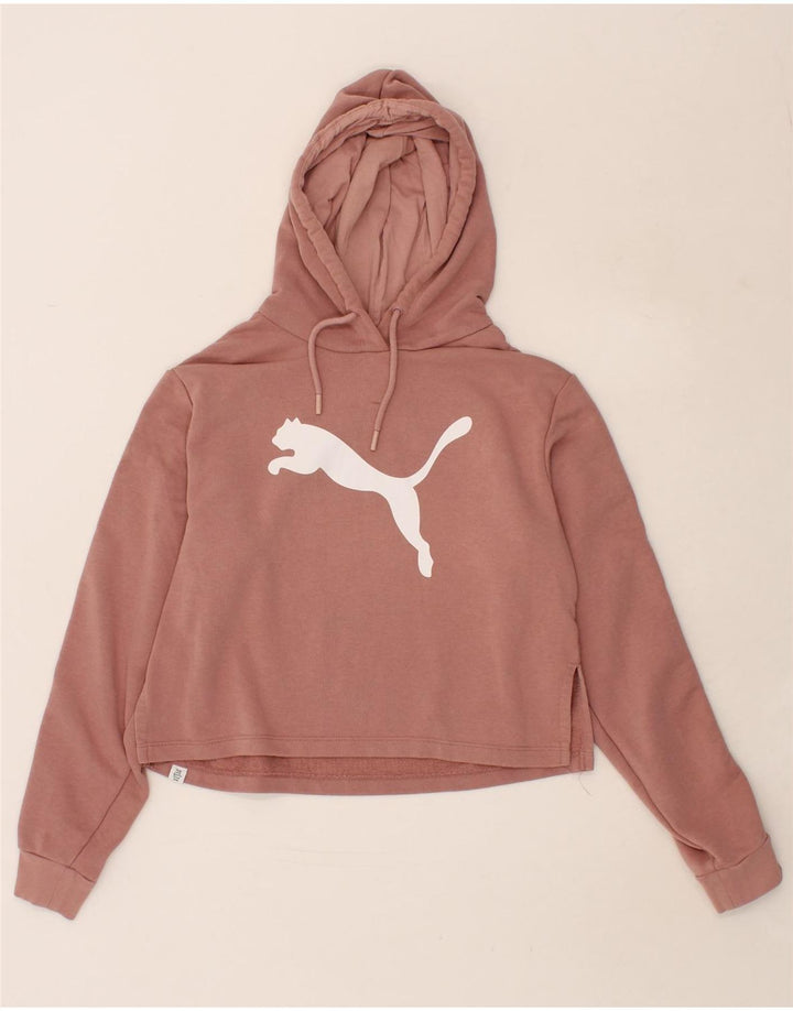 PUMA Womens Graphic Crop Hoodie Jumper UK 10 Small Pink Vintage Puma and Second-Hand Puma from Messina Hembry 