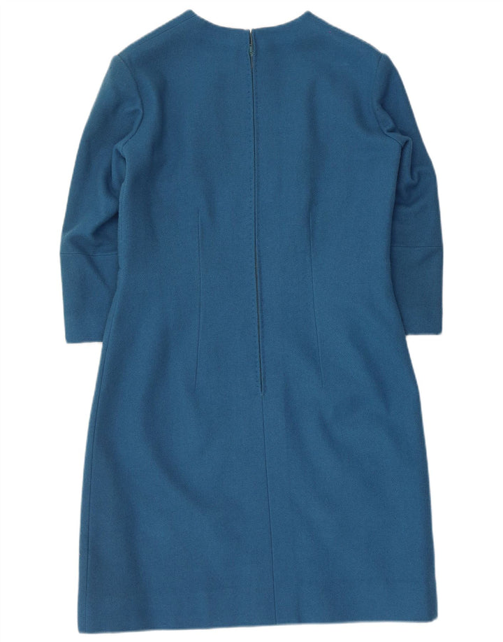 Vestido feminino VINTAGE manga 3/4 com bainha UK 12 azul médio