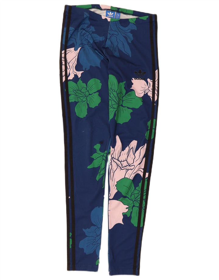 Leggings Adidas Femininas UK 10 Pequenas Azul Marinho Floral Poliéster