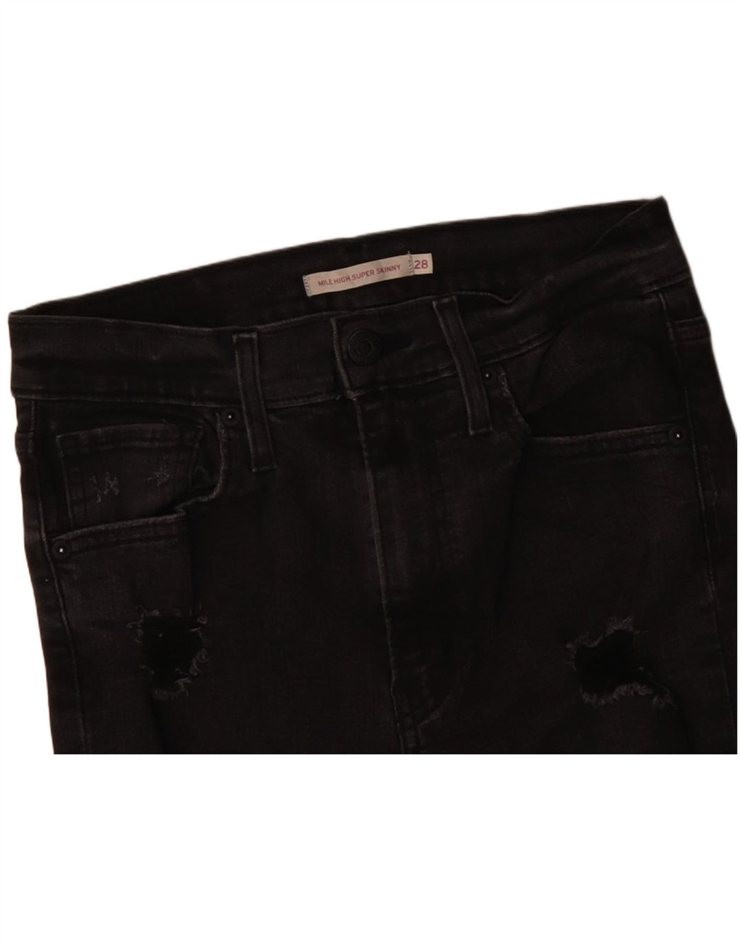 Calça jeans feminina LEVI'S Mile High Distressed Super Skinny W28 L26 de algodão preto