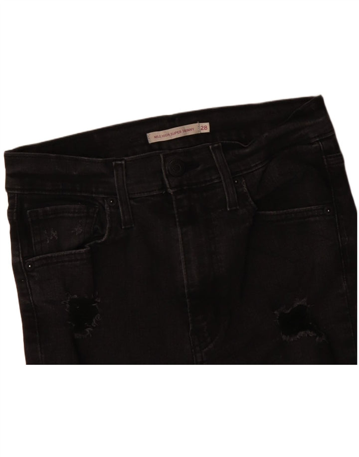 Calça jeans feminina LEVI'S Mile High Distressed Super Skinny W28 L26 de algodão preto