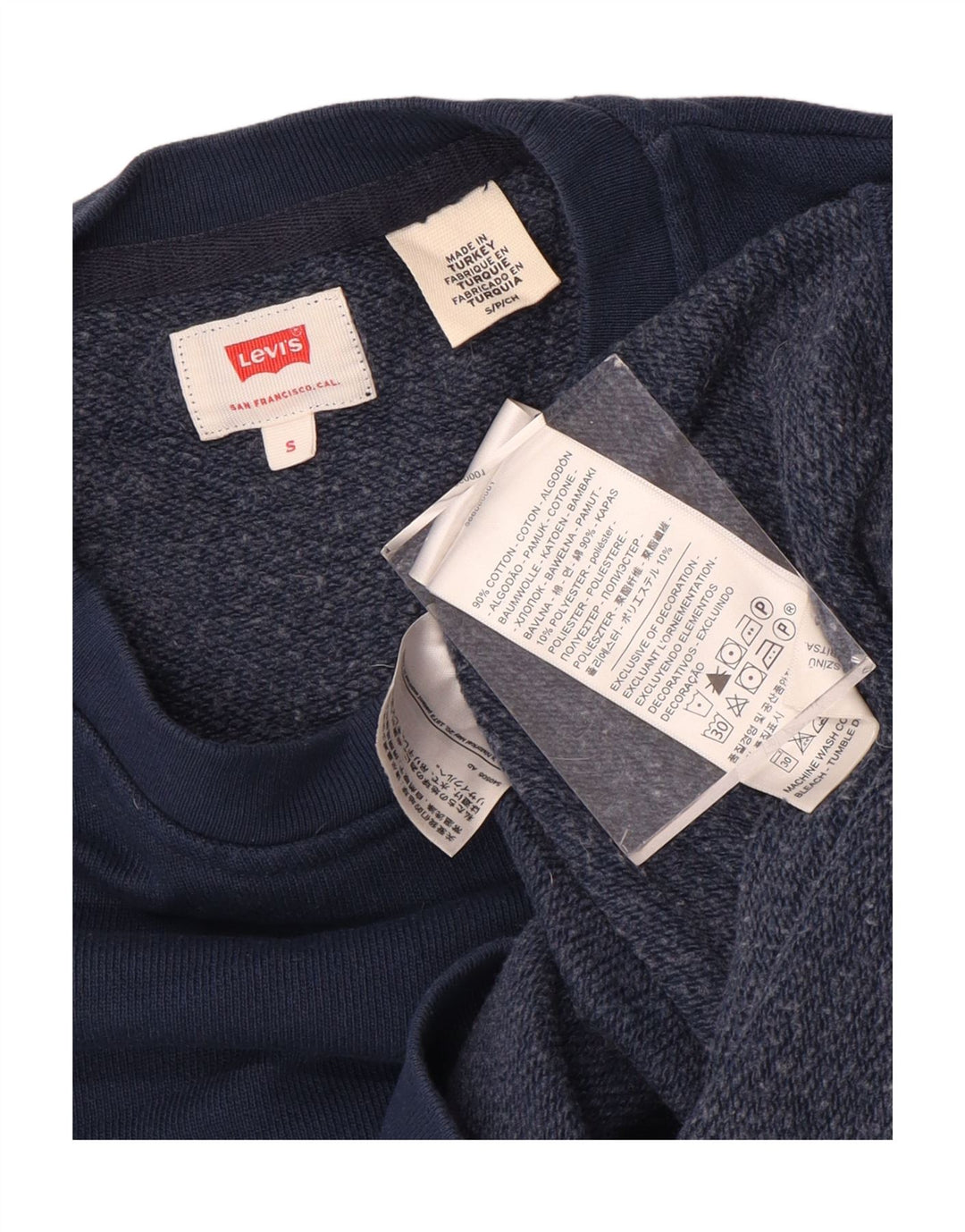 LEVI'S moletom gráfico masculino jumper pequeno algodão azul marinho