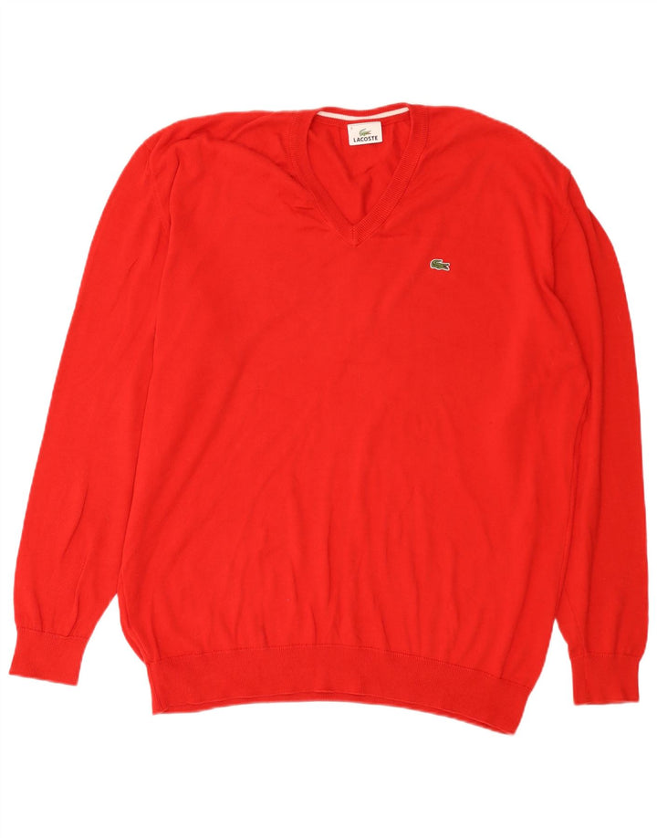 Suéter masculino Lacoste com decote em V tamanho 8 3XL algodão vermelho