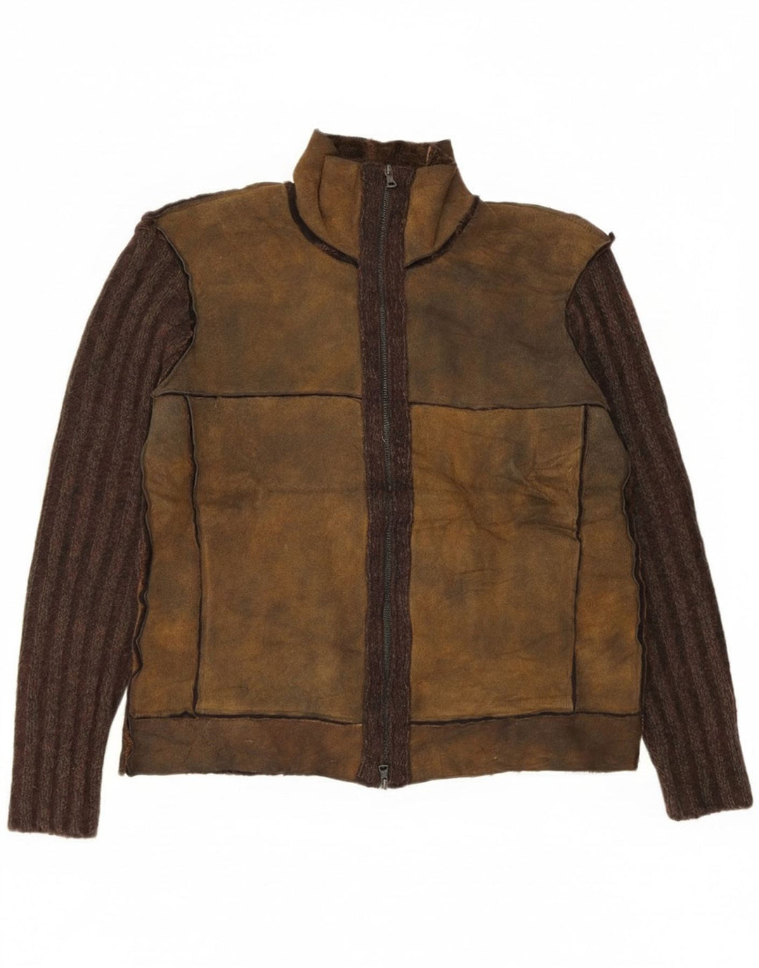 Suéter cardigã masculino vintage IT 50 algodão colorblock marrom médio