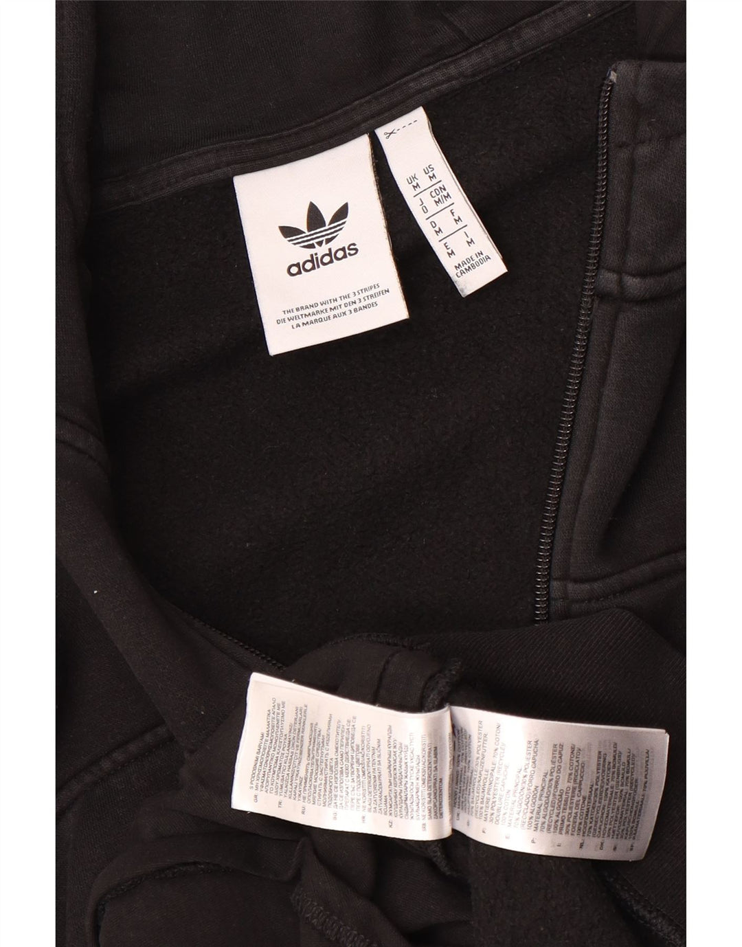 Adidas masculino zip moletom com capuz médio algodão preto