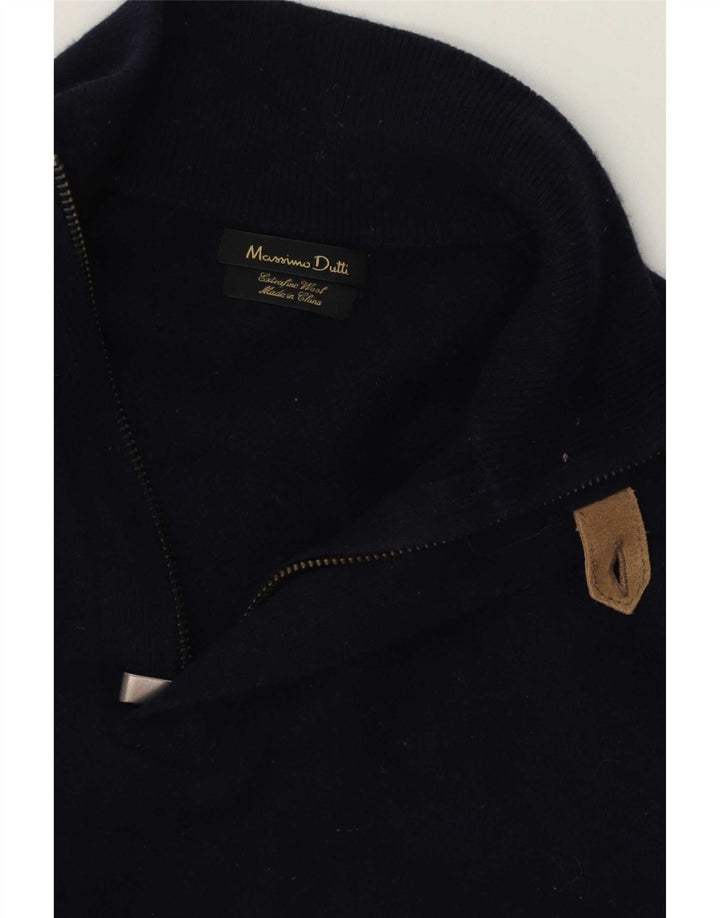 Suéter masculino Massimo Dutti com gola com zíper e lã azul marinho médio