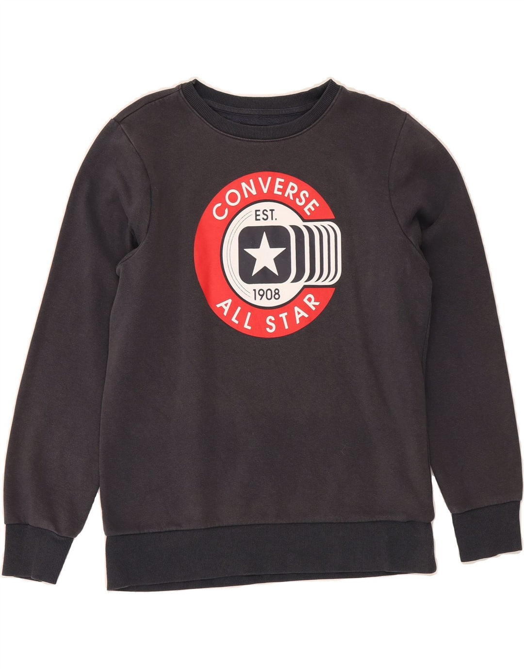 CONVERSE Boys Graphic Sweatshirt Jumper 13-14 Years XL Navy Blue Cotton Vintage Converse and Second-Hand Converse from Messina Hembry 
