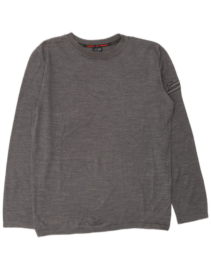 ARMANI JEANS Suéter masculino com gola redonda 2XL lã cinza