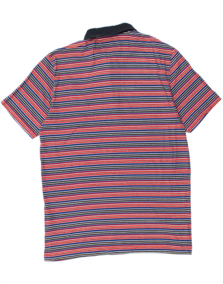 Camisa polo masculina Penguin média listrada multicolorida de algodão