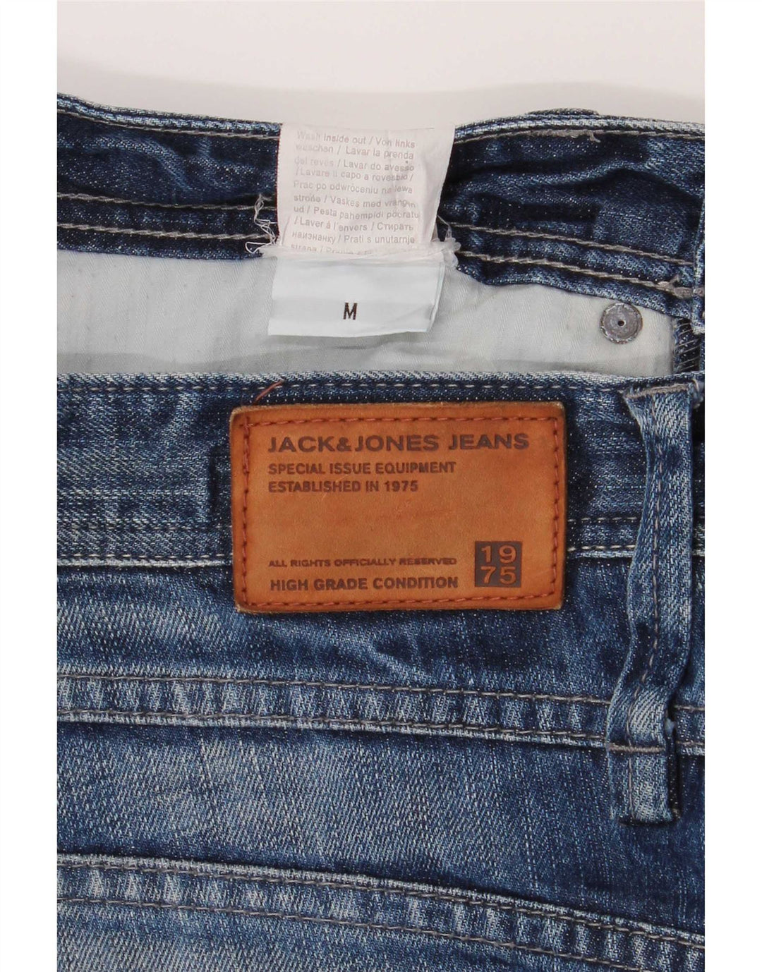 Shorts jeans masculinos Jack & Jones desgastados médio W32 algodão azul