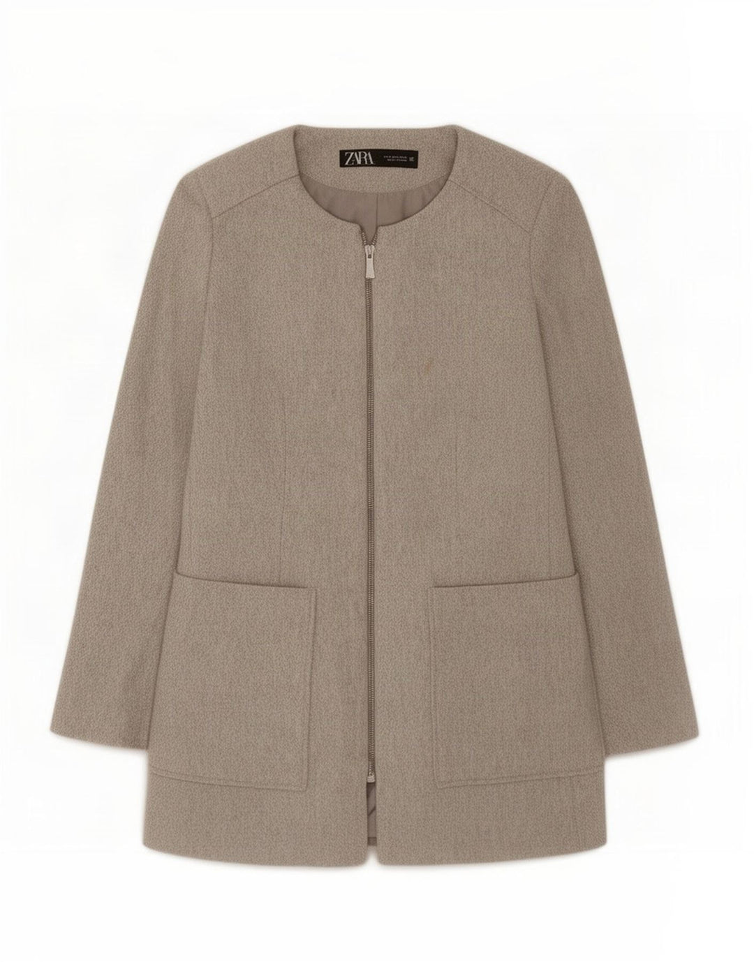 Jaqueta blazer feminina Zara com zíper completo Reino Unido 12 algodão cinza médio