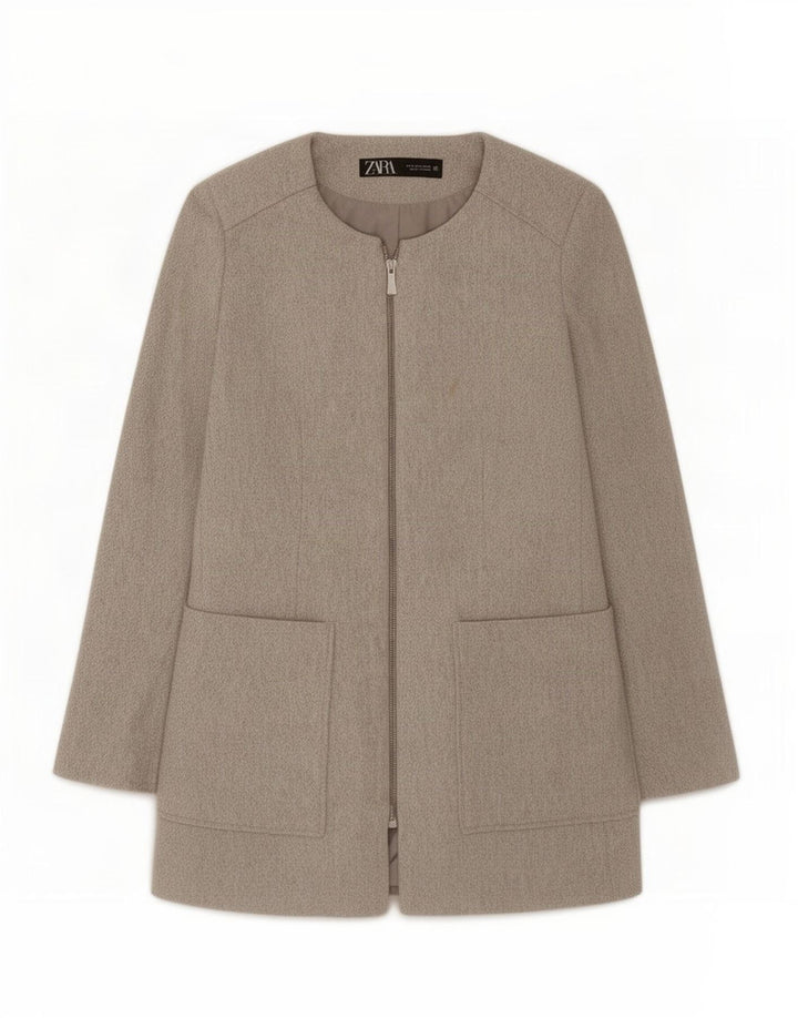 Jaqueta blazer feminina Zara com zíper completo Reino Unido 12 algodão cinza médio