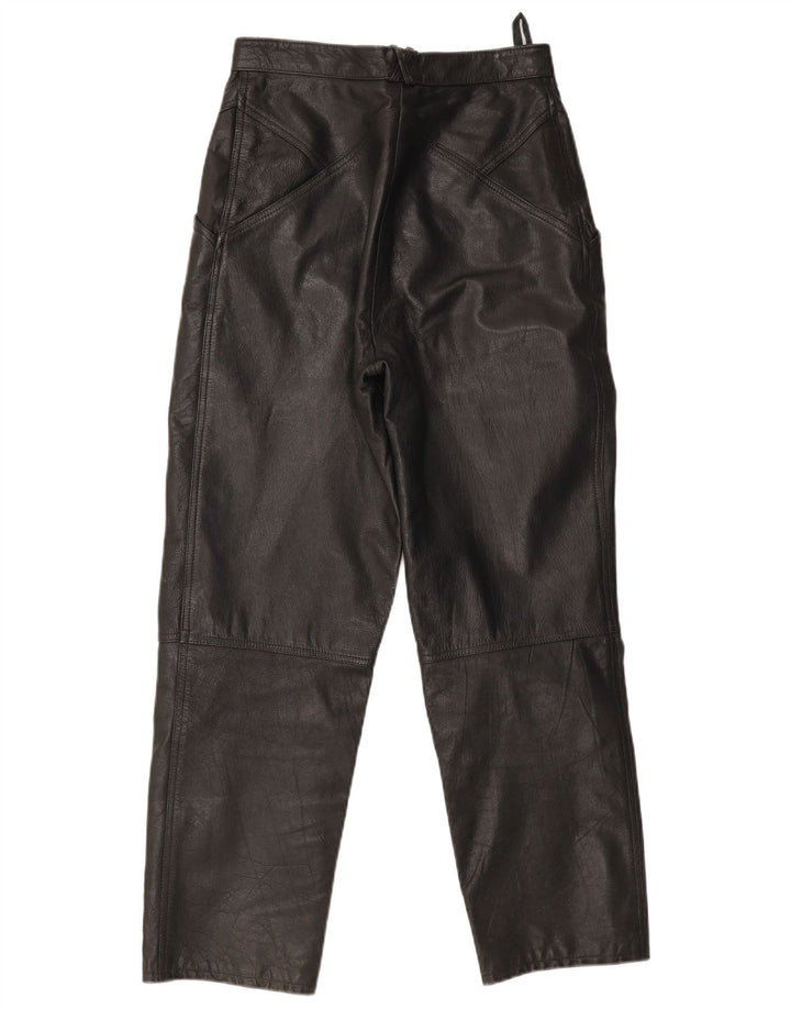 Calças de couro femininas vintage W28 L30 pretas