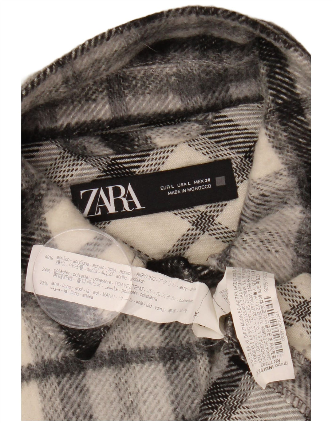 Camisa feminina oversized de flanela ZARA UK 16 grande xadrez preta