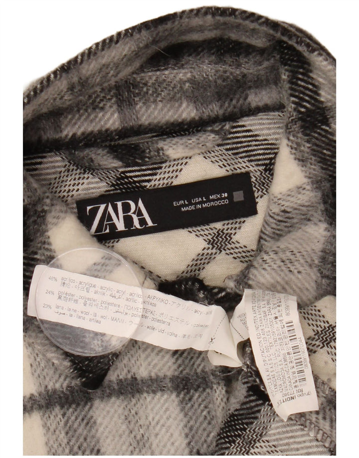Camisa feminina oversized de flanela ZARA UK 16 grande xadrez preta