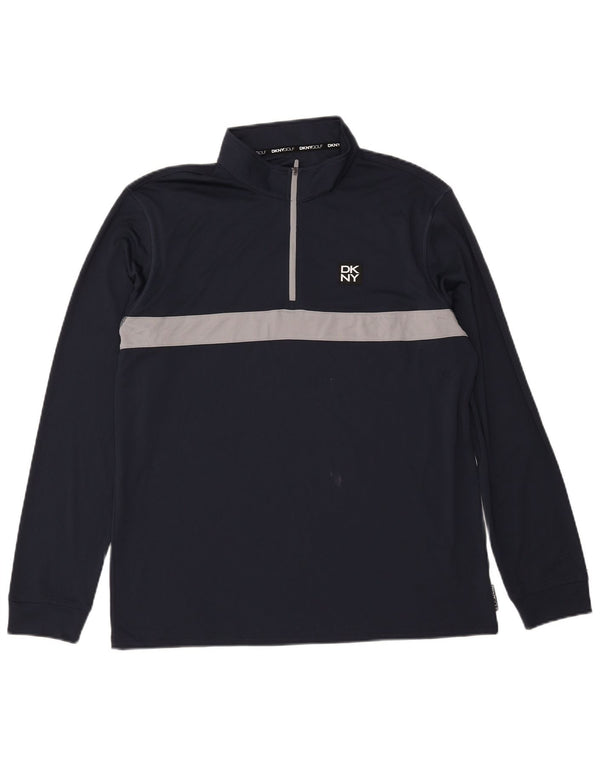 Dkny Mens Zip Neck Pulôver Treino Top XL Azul Marinho Colourblock