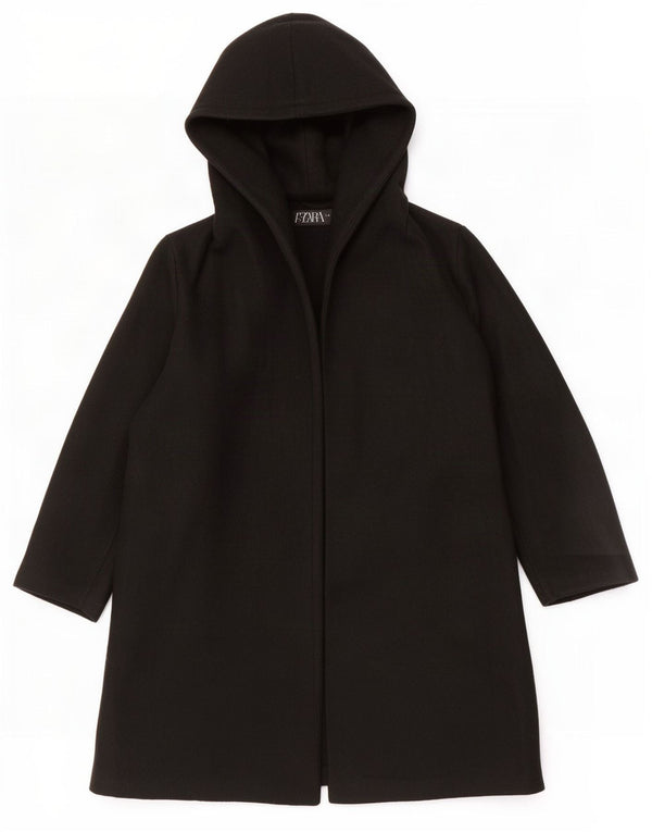 Sobretudo aberto com capuz feminino Zara UK 14 poliéster preto médio