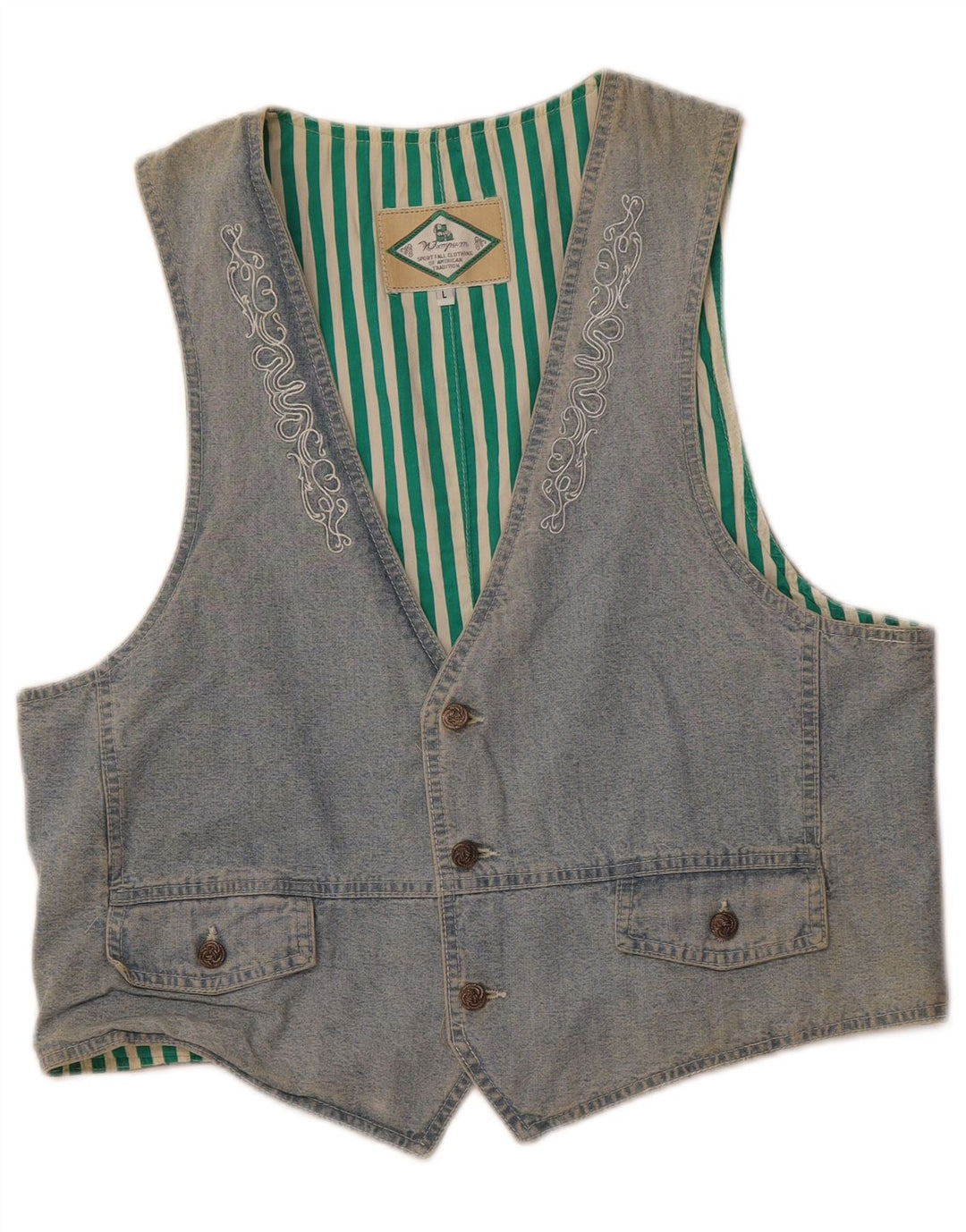 Colete feminino WAMPUM UK 16 grande algodão azul