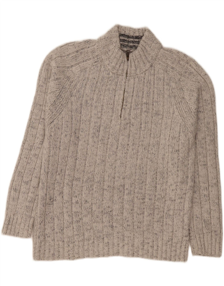 Suéter masculino Marks & Spencer com zíper e gola grande acrílico manchado cinza