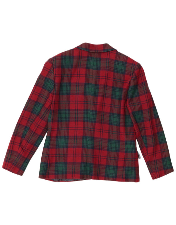 Jaqueta blazer feminina vintage com 2 botões Reino Unido 16 grande vermelho xadrez nova lã