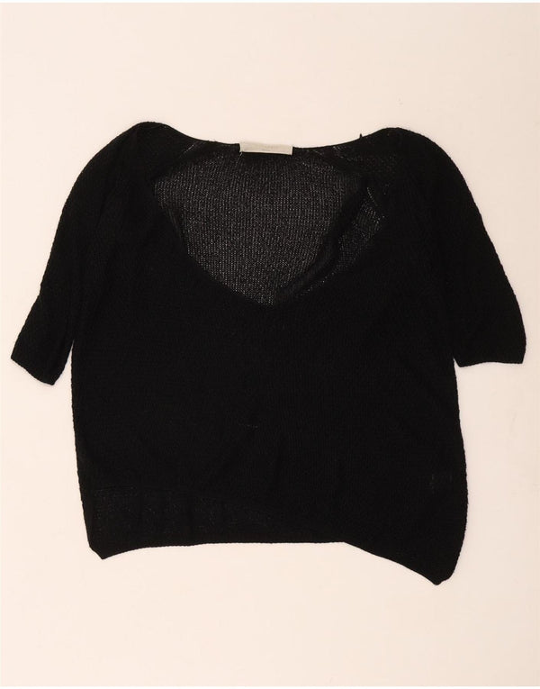 Suéter feminino Zara de manga curta com decote em V Reino Unido 12 acrílico preto médio