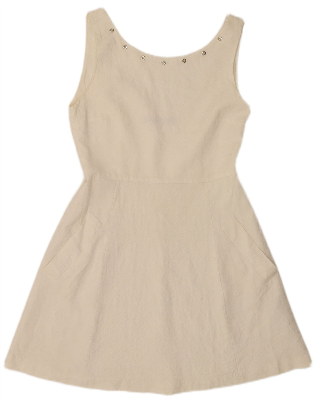 Vestido feminino Zara sem mangas evasê UK 12 médio branco viscose