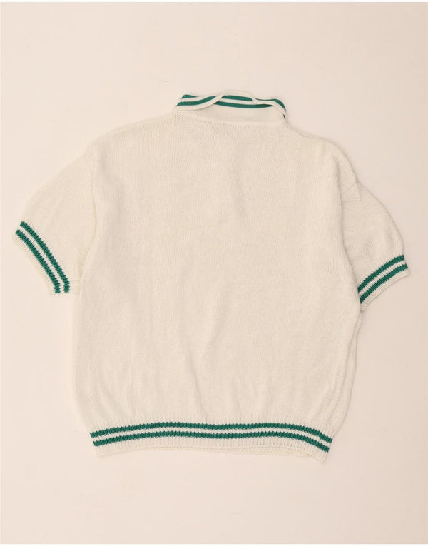 Suéter feminino Penny Black com gola polo e listras brancas médias UK 14