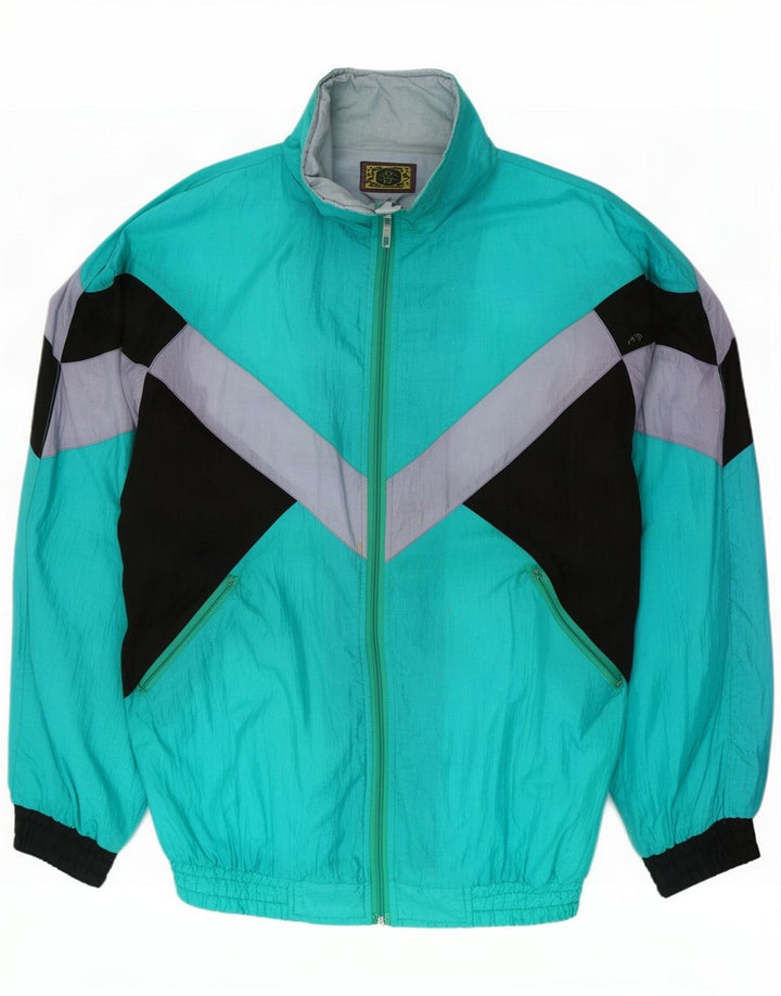 Jaqueta superior de agasalho masculino vintage grande bloco de cor azul