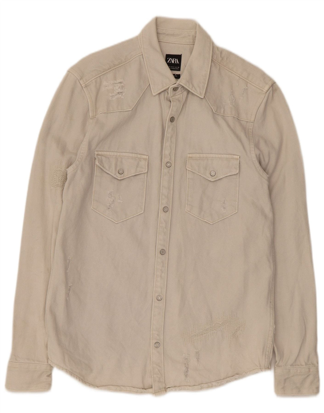Camisa jeans feminina Zara com ajuste relaxado pequeno algodão bege