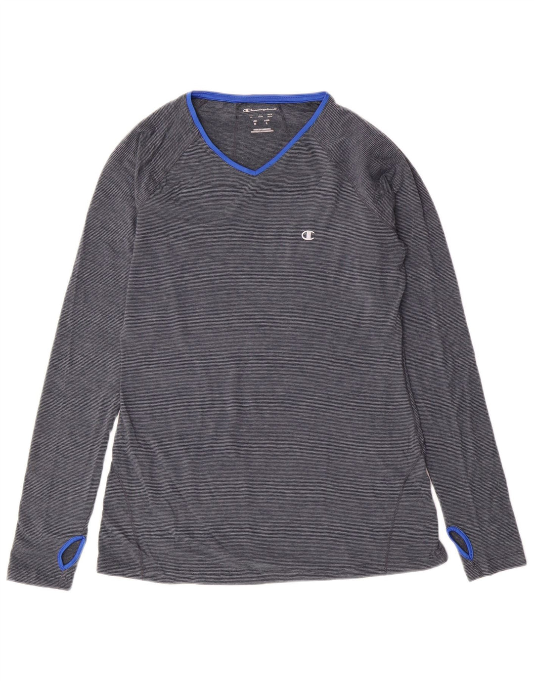 Champion Feminino Top Manga Longa UK 12 Poliéster Listrado Azul Médio