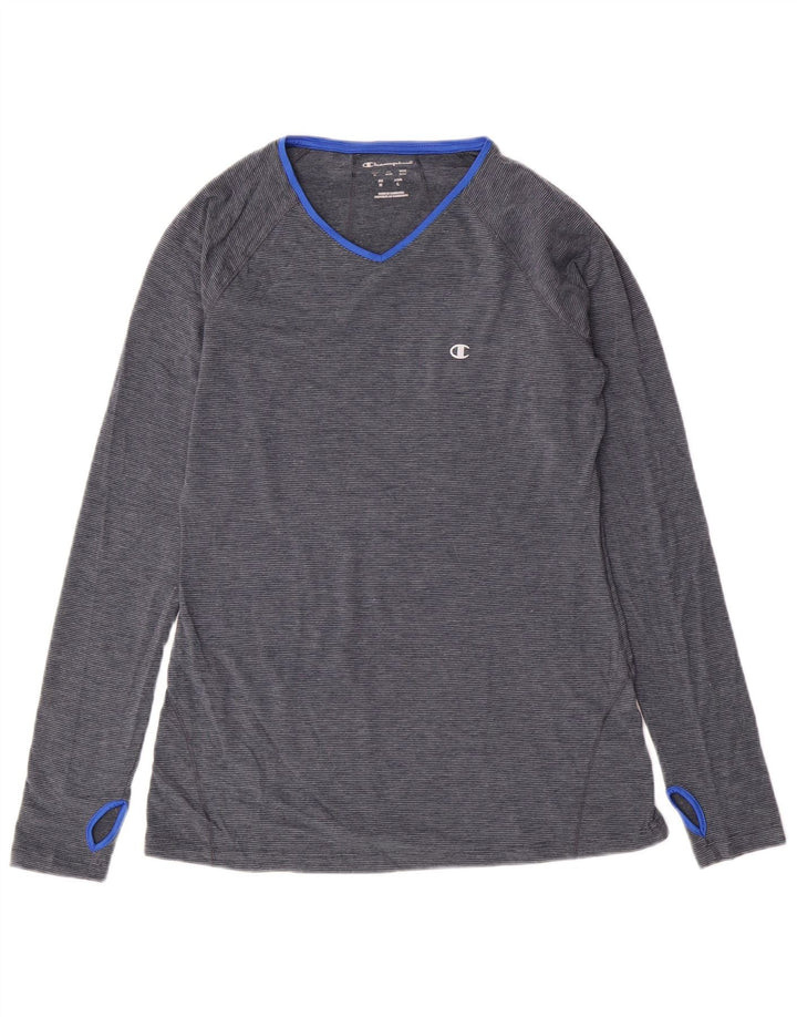 Champion Feminino Top Manga Longa UK 12 Poliéster Listrado Azul Médio