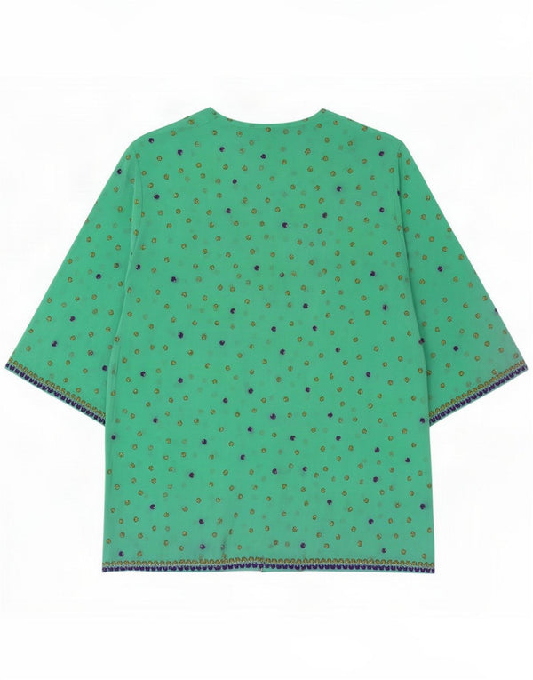 Blusa feminina vintage de manga curta UK 16 grande floral verde