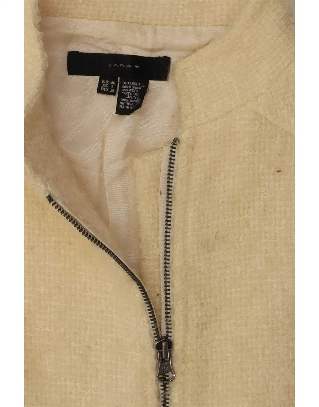 Jaqueta blazer feminina com zíper completo Zara EU 40 médio off white lã