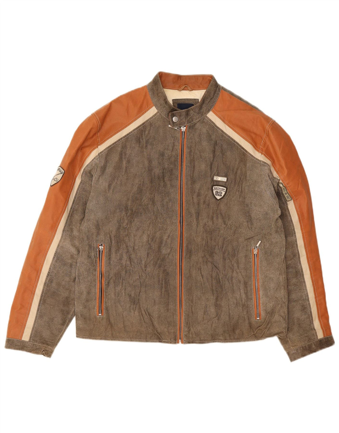 Jaqueta de couro masculina Tom Tailor Reino Unido 40 grande bloco colorido cinza