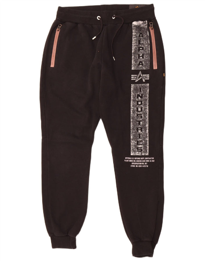Alpha Industries Calça esportiva masculina gráfica joggers médio preto