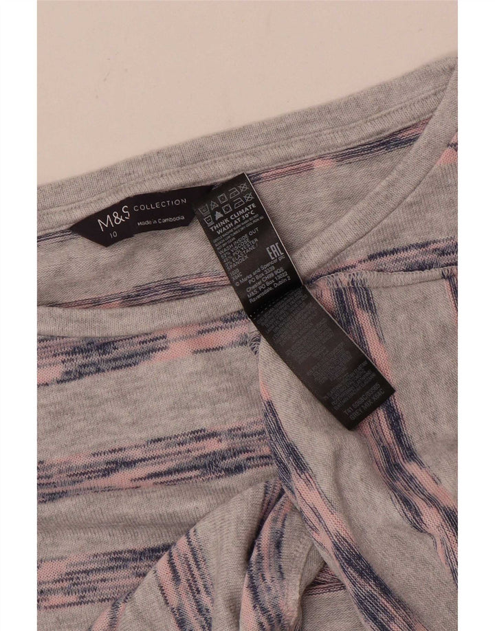 Top feminino Marks & Spencer de manga comprida UK 10 viscose listrada cinza pequena