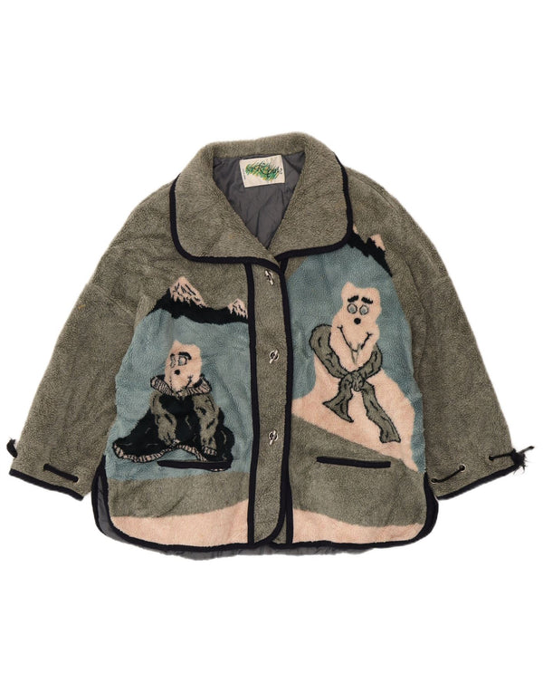 Jaqueta de lã de grandes dimensões para mulheres vintage Reino Unido 20 2XL estampa animal verde