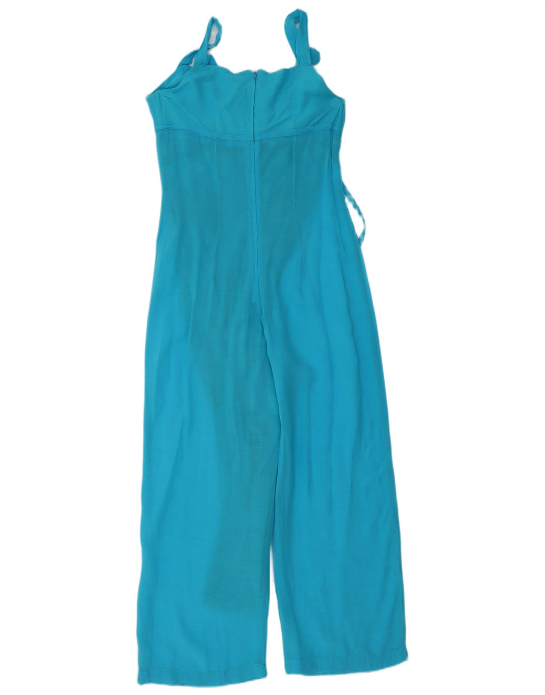 Macacão feminino vintage sem mangas UK 12 linho azul médio