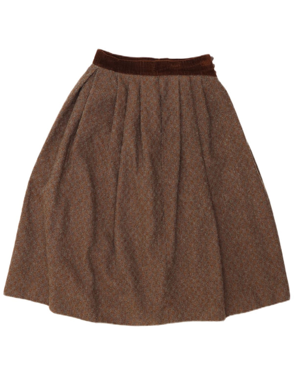Saia vintage feminina cintura alta plissada evasê UK 12 médio W26 marrom