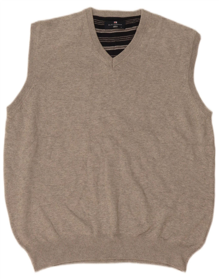 Regata masculina Marks & Spencer Blue Harbor Vest grande algodão manchado cinza