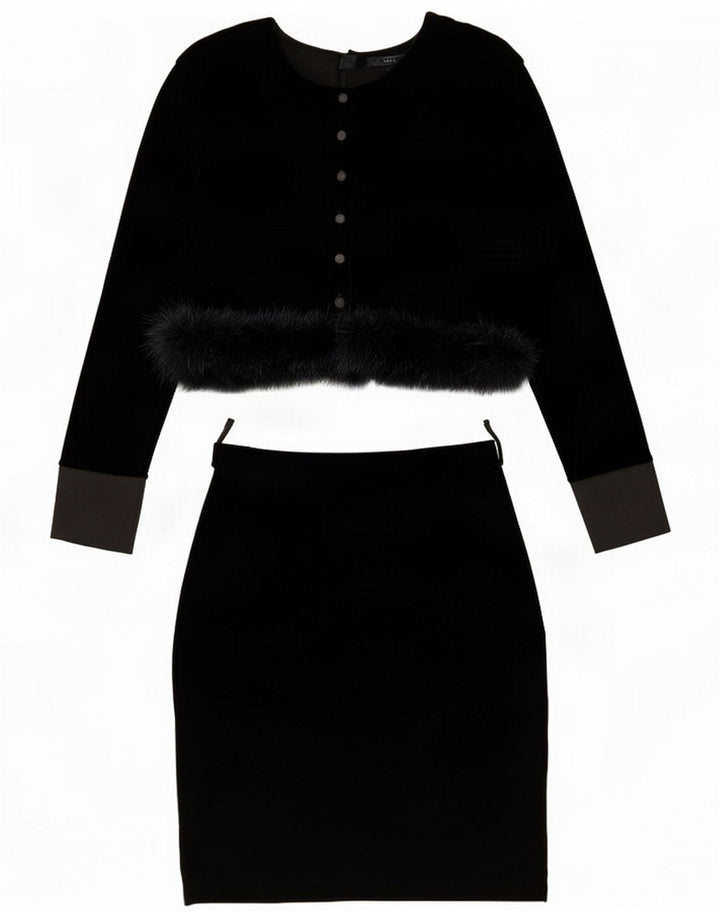 Conjunto de saia feminina vintage oversized de 2 peças IT 42 Médio W26 Preto
