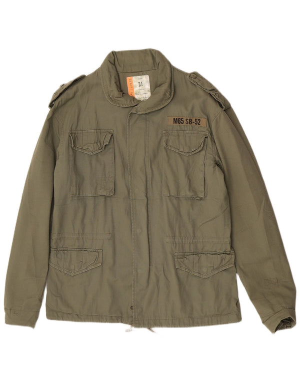 Jaqueta militar masculina VINTAGE Reino Unido 38 algodão cáqui médio