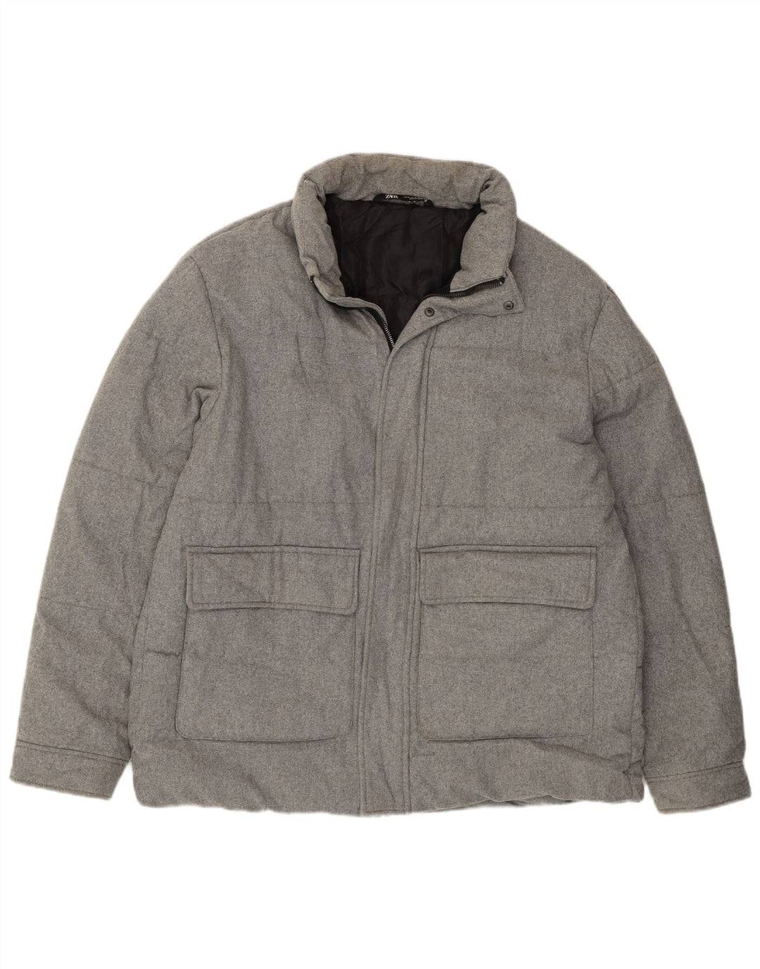 Jaqueta acolchoada masculina Zara UK 42 XL cinza poliéster