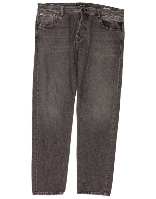 Replay Mens Tinmar Tapered Jeans W38 L32 Cinza Algodão