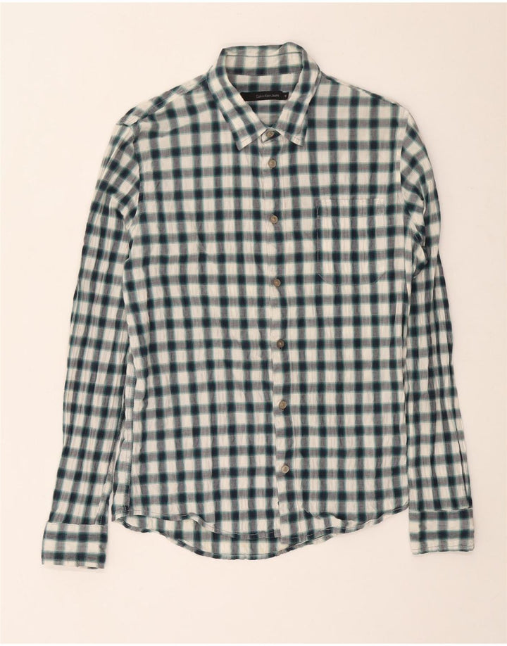 Camisa masculina Calvin Klein algodão xadrez verde médio