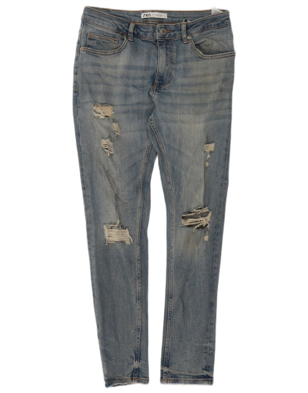 Zara Mens Distressed Slim Jeans EU 40 Médio W31 L29 Azul Algodão