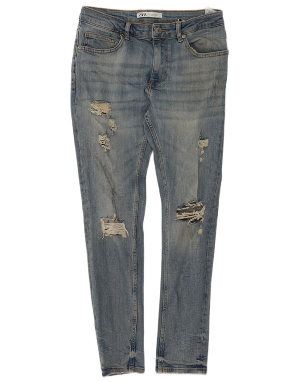 Zara Mens Distressed Slim Jeans EU 40 Médio W31 L29 Azul Algodão